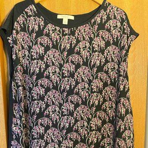Black and Purple Floral Short Sleeve Tunic Top